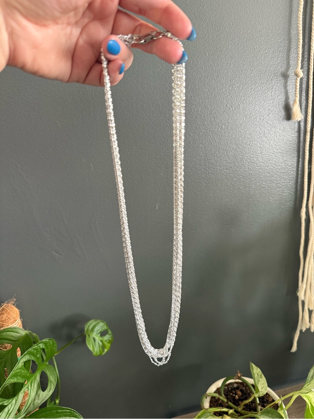 Vintage Celebrity, Multi-Strand, Silver Tone, Draped Waterfall Necklace 24”